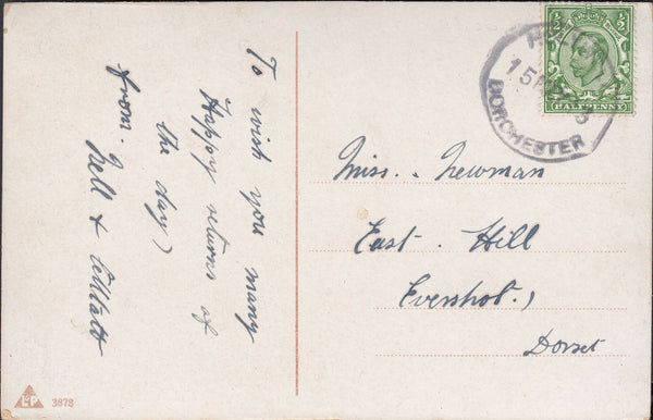 121737 1913 HOLYWELL/DORCHESTER RUBBER DATE STAMP TO EVERSHOT DORSET.