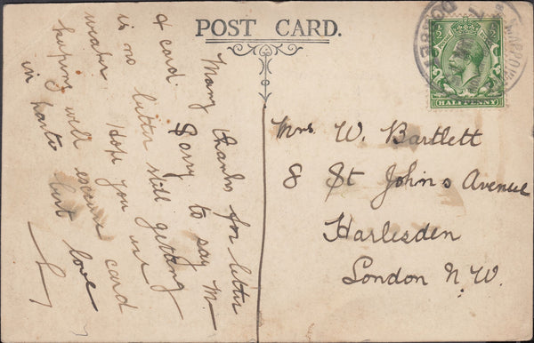 121740 1915 MAPPOWDER/STURMINSTER NEWTON/DORSET RUBBER DATE STAMP TO LONDON.