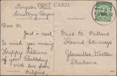 121790 1912 KINGSTON/DORSET RUBBER DATE STAMP TO SHERBORNE.