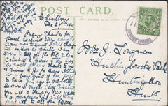 122012 1911 MAIL TO HUNTINGDON WITH CHESELBOURNE/DORCHESTER RUBBER DATE STAMP.