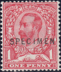 122721 1911 1D DOWNEY DIE 1B WATERMARK CROWN (SG329) OVERPRINTED 'SPECIMEN' TYPE 22 (SPEC N8s).