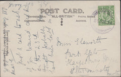 122833 1912 MAIL TO STURMINSTER NEWTON WITH 'SANDFORD ORCAS' RUBBER DATE STAMP.