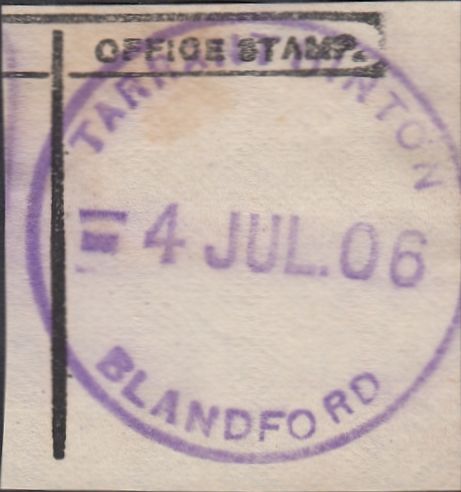 122835 1922 MAIL TO BIRMINGHAM WITH 'TARRANT HINTON BLANDFORD' RUBBER DATE STAMP.