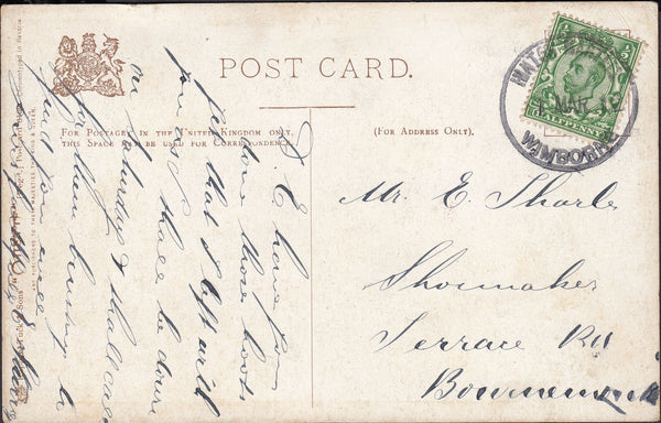 122855 1912 MAIL TO BOURNEMOUTH WITH 'HINTON MARTELL WIMBORNE' RUBBER DATE STAMP.