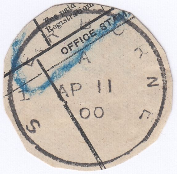 123019 1913 MAIL TO EXETER WITH 'SHERBORNE' SKELETON DATE STAMP.