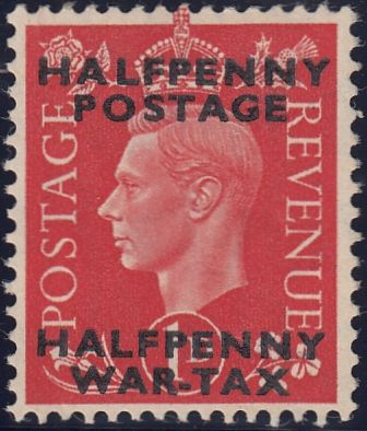 123901 KGVI 1D SCARLET (SG463) 'WAR-TAX' OVERPRINT.