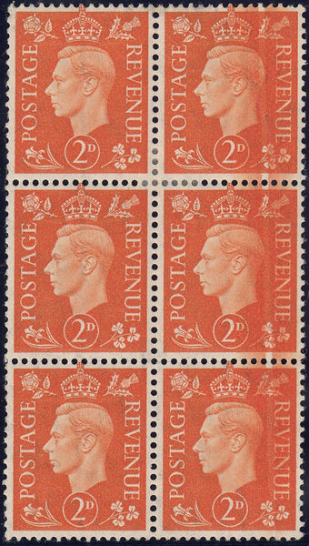 123929 KGVI 2D ORANGE (SG465) DR BLADE FLAW BLOCK OF SIX.