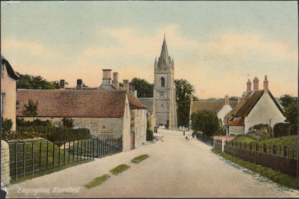 124048 EMPINGHAM (RUTLAND) CIRCA 1820 PRINT AND 1930'S POST CARD.