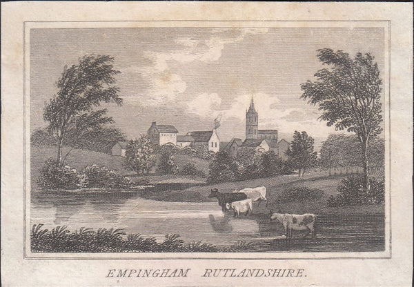 124048 EMPINGHAM (RUTLAND) CIRCA 1820 PRINT AND 1930'S POST CARD.