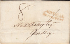 125184 1822 MAIL MADELEY (SHROPS) TO BEWDLEY WITH 'SHIFFNALL/PENNY POST' HAND STAMP IN RED (SH550).