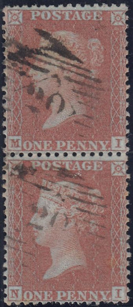 125697 1855 DIE 2 1D PL.19 S.C.14 (SG24) VERTICAL PAIR LETTERED MI NI.