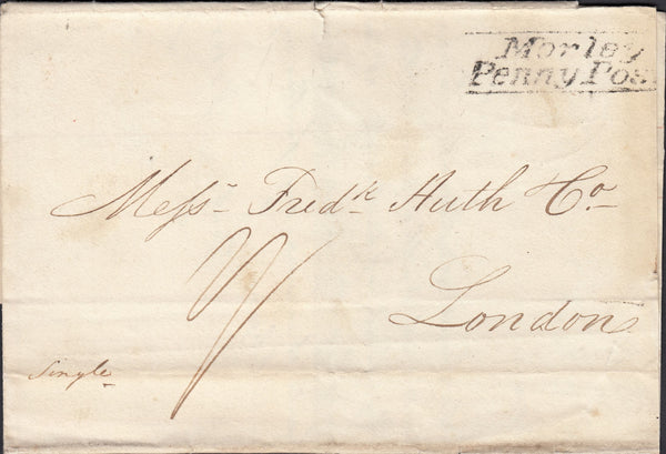 125987 1833 MAIL MORLEY (LEEDS) TO LONDON WITH 'MORLEY/PENNY POST' HAND STAMP (YK2023).