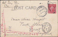 126220 1906 MAIL PORTLAND (USA) TO DORSET ENGLAND, UNDELIVERED MAIL WITH POSTMEN INITIALS FROM ATTEMPTED DELIVERY.