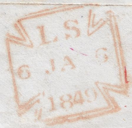 126312 1849 MAIL LONDON TO SALOP WITH CIRCULAR 'E/NR' HAND STAMP OF THE GRAND NORTHERN RAILWAY.