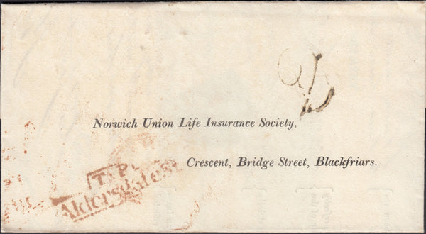 126322 1825 HEALTH QUESTIONNAIRE USED IN LONDON WITH 'T.P./ALDERSGATE ST' TWOPENNY POST HAND STAMP (L504a).