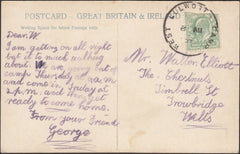 126476 1907 MAIL WEST LULWORTH, DORSET TO TROWBRIDGE, WILTS WITH 'WEST LULWORTH CAMP' SKELETON DATE STAMP.