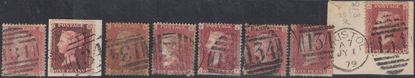 128737 1857-1911 BRISTOL '134' CANCELLATIONS/DATE STAMPS (22 ITEMS).