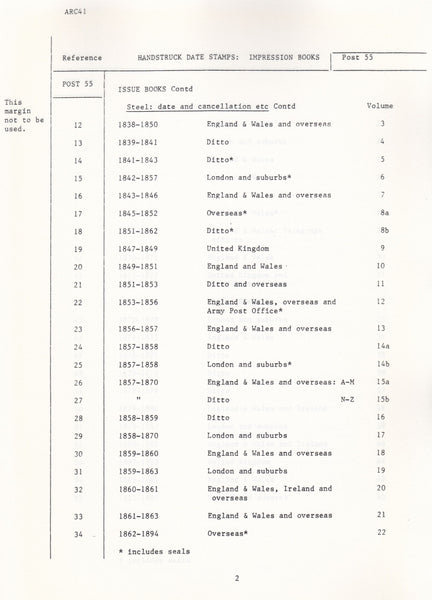 129098 'POST OFFICE ARCHIVES: HAND-STRUCK STAMPS: PROOF BOOKS ETC 1823-1989'.