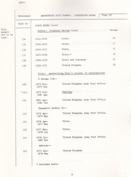 129098 'POST OFFICE ARCHIVES: HAND-STRUCK STAMPS: PROOF BOOKS ETC 1823-1989'.