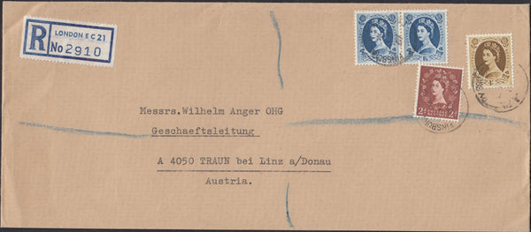 129655 1967 REGISTERED MAIL LONDON TO AUSTRIA WITH FINE WILDING FRANKING.