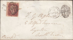 131419 1862 MAIL LONDON TO LYNTON, DEVON, STAMP AT UPPER LEFT.