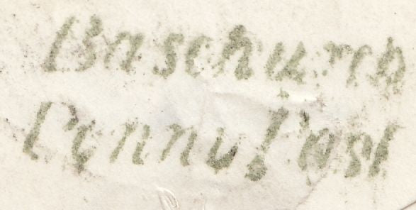 131560 1855 MAIL USED LOCALLY IN SHREWSBURY WITH 1D (SG21) CANCELLED 'SHREWSBURY/708' SPOON (RA116), ON REVERSE 'BASCHURCH/PENNY POST' HAND STAMP IN GREEN (SH9).