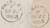 131888 1863 'GREENOCK/163' DOTTED CIRCLE POST MARK TYPE 2 (RA36) ON MAIL TO PAISLEY.