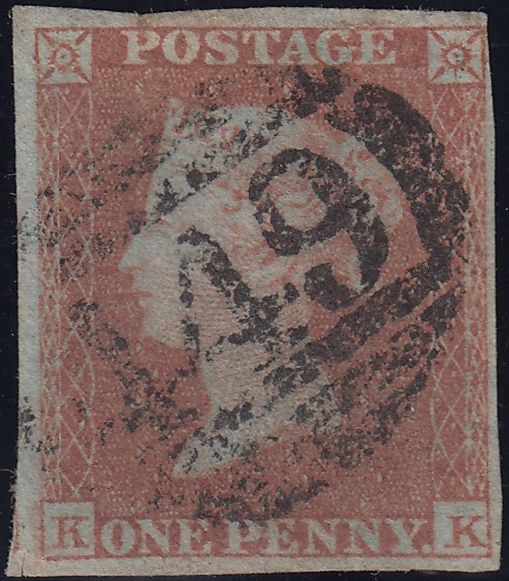 132272 1853 1D PL.174 (SG8)(KK) ON THINNER PAPER, MISSING IMPRIMATUR LETTERING.