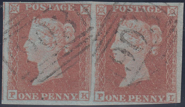 132419 1852 1D PL.135 (SG8) HORIZONTAL PAIR LETTERED PK PL.