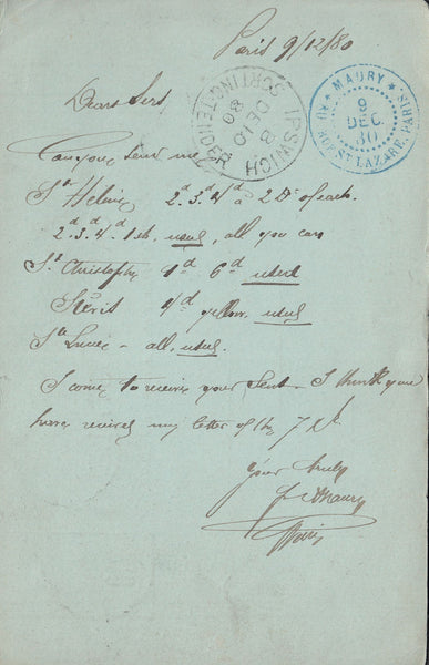 132442 1880 MAIL PARIS TO WHITFIELD KING, STAMP DEALER IN IPSWICH.