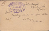 132443 1890 ½D BROWN POST CARD EDINBURGH TO 'WHITFIELD KING' STAMP DEALERS IN IPSWICH.