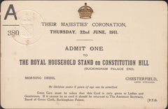 132464 1911 ADMISSION TICKET TO 'THEIR MAJESTIES' CORONATION' OF KING GEORGE V AND QUEEN MARY.