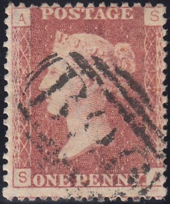 132481 1869 1D PL.127 (SG43)(SA) WITH 'B96' NUMERAL OF ROBOROUGH IN DEVON.