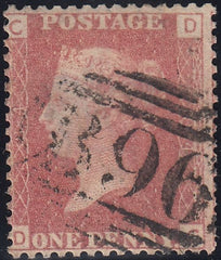 132483 1864 1D PL.84 (SG43)(DC) WITH 'B96' NUMERAL OF ROBOROUGH IN DEVON.