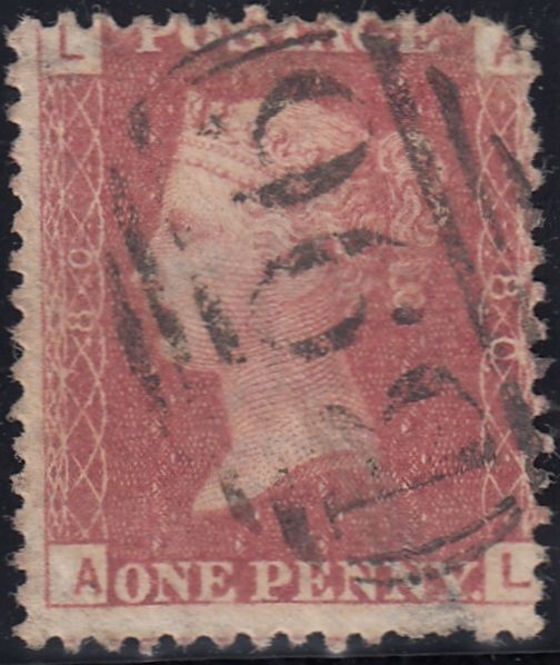 132484 1864 1D PL.80 (SG43)(AL) WITH 'B96' NUMERAL OF ROBOROUGH IN DEVON.