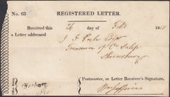 132494 1852 REGISTERED LETTER RECEIPT WITH 'CLEOBURY/PENNY POST' HAND STAMP (SH114).