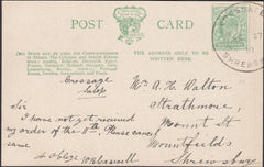 132553 1910 POST CARD CRESSAGE TO SHREWSBURY WITH 'CRESSAGE/SHREWSBURY' SKELETON DATE STAMP.