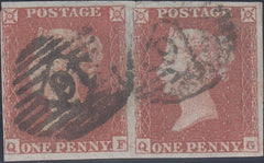 132663 1854 1D PL.170 (SG8) HORIZONTAL PAIR LETTERED QF QG.