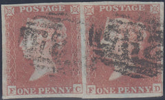 132681 1853 1D PL.169 (SG8) HORIZONTAL PAIR LETTERED FC FD.