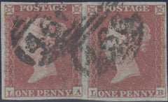 132682 1853 1D PL.169 (SG8) HORIZONTAL PAIR LETTERED LA LB.