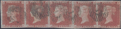 132683 1853 1D PL.170 (SG8) USED HORIZONTAL STRIP OF FIVE LETTERED LD LE LF LG LH.