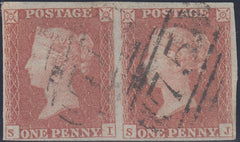 132685 1853 1D PL.170 (SG8) HORIZONTAL PAIR LETTERED SI SJ.