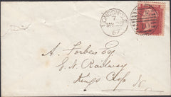 132712 1867 MAIL USED IN LONDON ON REVERSE 'CRYSTAL PALACE COMPANY' EMBOSSED CREST IN PALE BLUE.