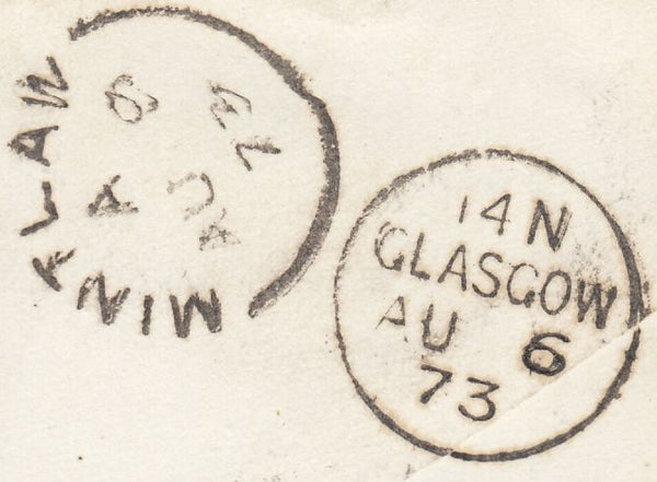 132716 1873 MAIL FROM ST LOUIS, USA TO EDINBURGH RE-DIRECTED TO MINTLAW WITH US AND GB STAMPS.