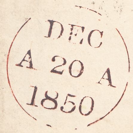 132752 1850 LARGE PART WRAPPER GLASGOW TO EDINBURGH WITH SMALL 'GLASGOW' CIRCULAR HAND STAMP (15MM).