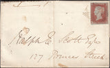 132753 1853 MAIL USED IN EDINBURGH WITH 'B MUIRHEAD' STRAIGHT LINE SCOTS LOCAL HAND STAMP TYPE A1.