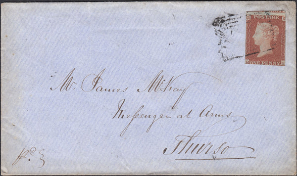 132754 1851 MAIL TO THURSO WITH 'CASTLETOWN' SCOTS LOCAL CIRCULAR HAND STAMP TYPE C1.