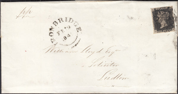 132771 1840-1841 PAIR OF COVERS FROM COALBROOKDALE WITH 1840 1D BLACK (SG2) AND 1840 2D BLUE (SG4).