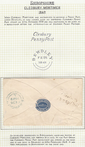 132776 COLLECTION OF ENVELOPES/CANCELLATIONS FROM THE VILLAGE OF CLEOBURY MORTIMER, SHROPSHIRE.