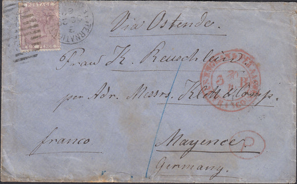 132831 1862 MAIL LONDON TO GERMANY WITH 'INTERNATIONAL/EXHIBITION.W/IE W' DUPLEX.